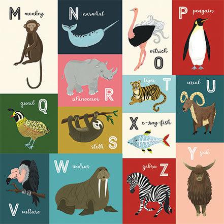 Animal Safari Collection M-Z Animal Alphabet Cards 12 x 12 Double-Sided Scrapbook Paper by Echo Park Paper - Scrapbook Supply Companies