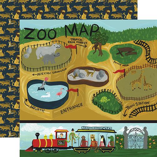 Animal Safari Collection Zoo Map 12 x 12 Double-Sided Scrapbook Paper by Echo Park Paper - Scrapbook Supply Companies