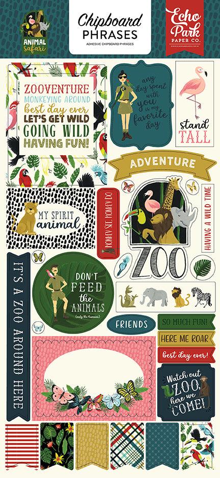 Animal Safari Collection 6 x 12 Chipboard Phrases Scrapbook Embellishments by Echo Park Paper - Scrapbook Supply Companies