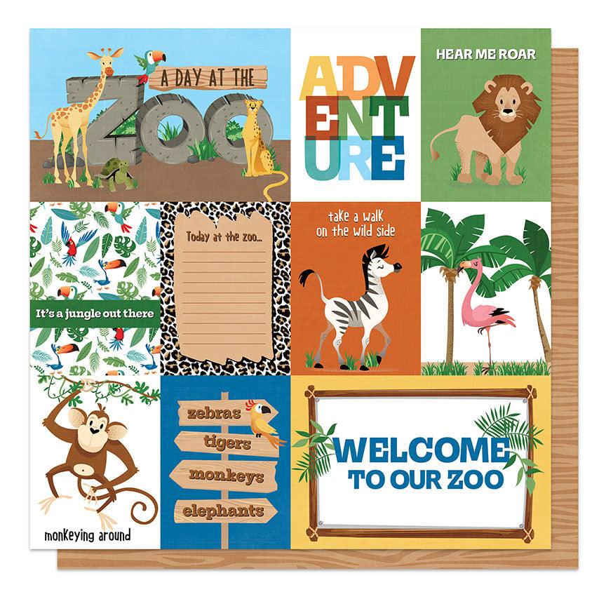 A Day At The Zoo Collection Monkeying Around 12 x 12 Double-Sided Scrapbook Paper by Photo Play Paper