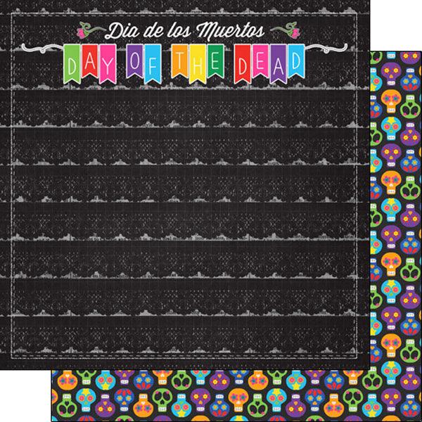 Day Of The Dead Collection Banner and Sugar Skulls 12 x 12 Double-Sided Scrapbook Paper by Scrapbook Customs - Scrapbook Supply Companies