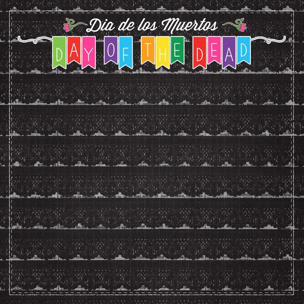 Day Of The Dead Collection Banner and Sugar Skulls 12 x 12 Double-Sided Scrapbook Paper by Scrapbook Customs - Scrapbook Supply Companies