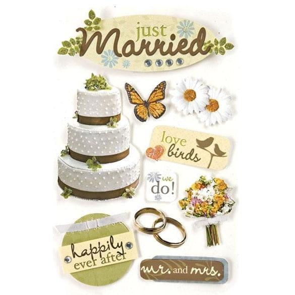 Wedding Collection Just Married 5 x 7 Glitter 3D Scrapbook Embellishment by Paper House Productions - Scrapbook Supply Companies