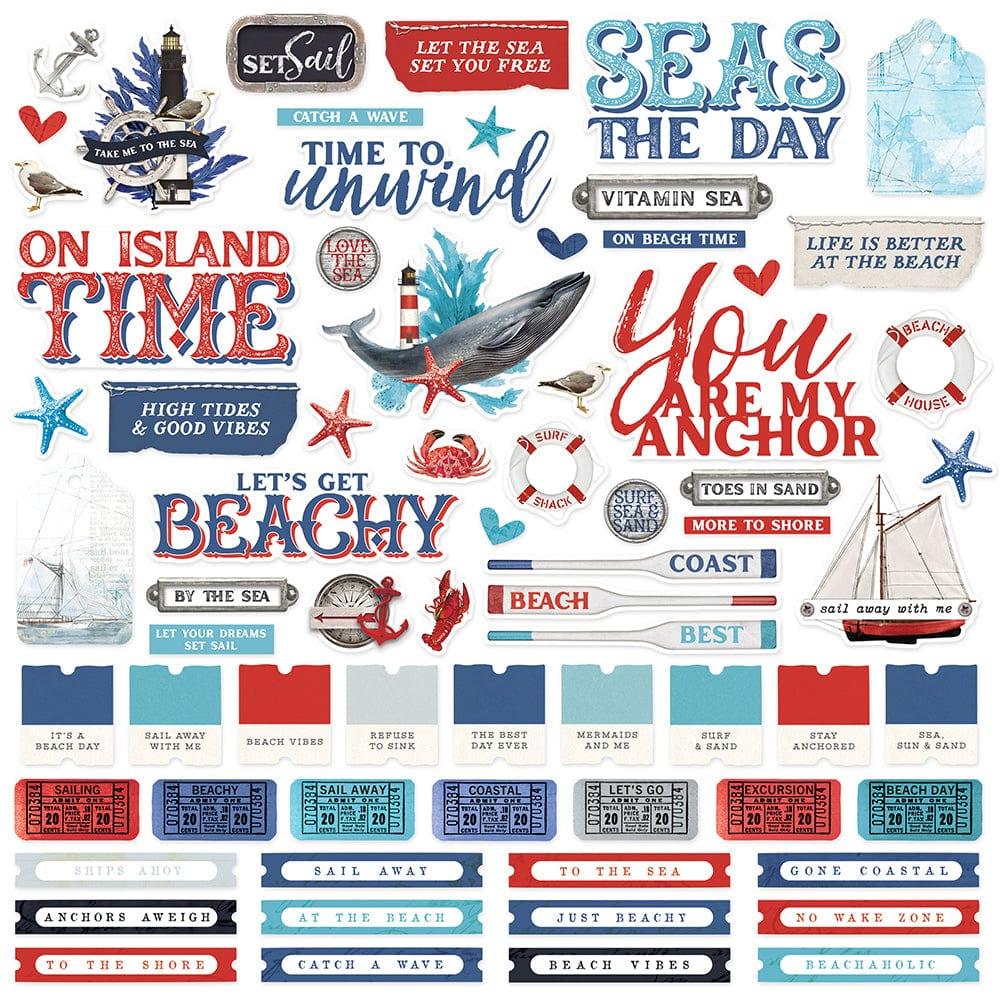 Vintage Seas Collection 12 x 12 Cardstock Scrapbook Sticker Sheet by Simple Stories - Scrapbook Supply Companies