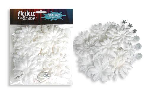 Color Me Crazy Fabric & Glitter Flowers by Petaloo - Pkg. of 50 - Scrapbook Supply Companies