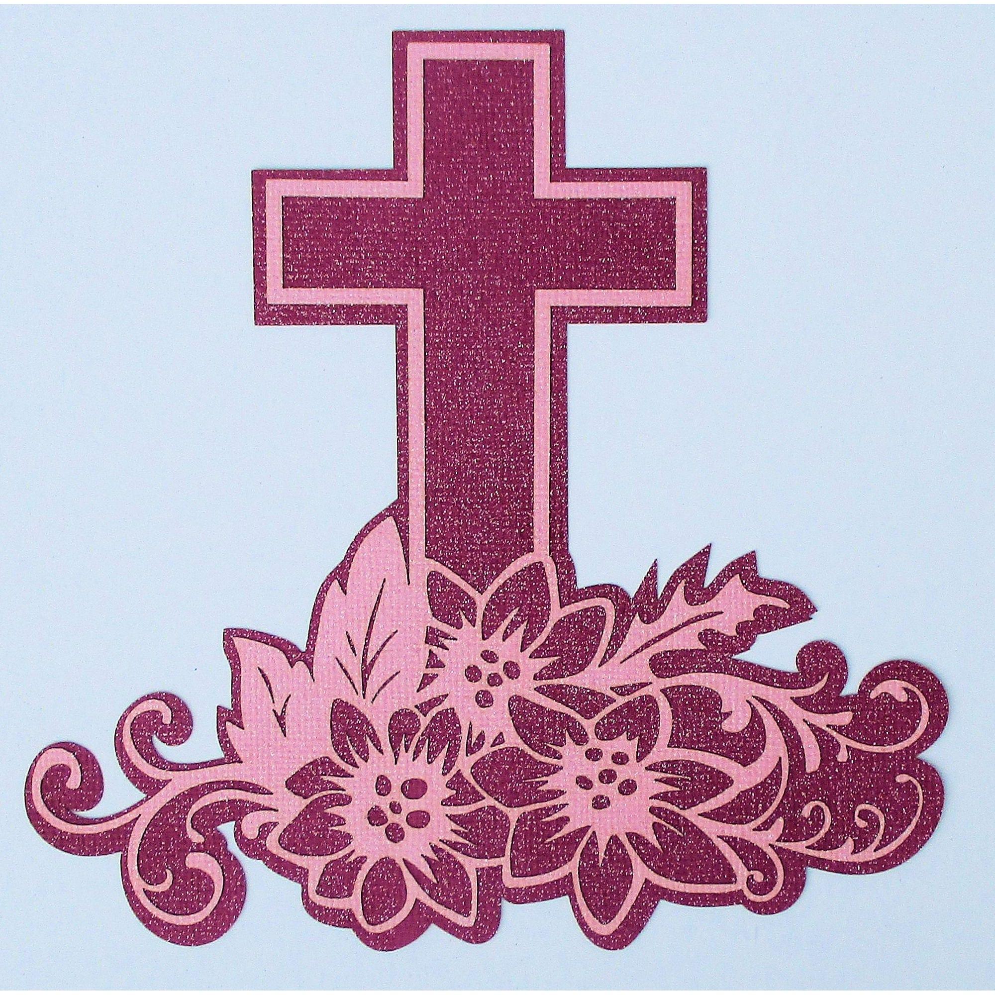 Pink Glittered Easter Cross 6 x 6 Laser Cut Scrapbook Embellishment by SSC Laser Designs