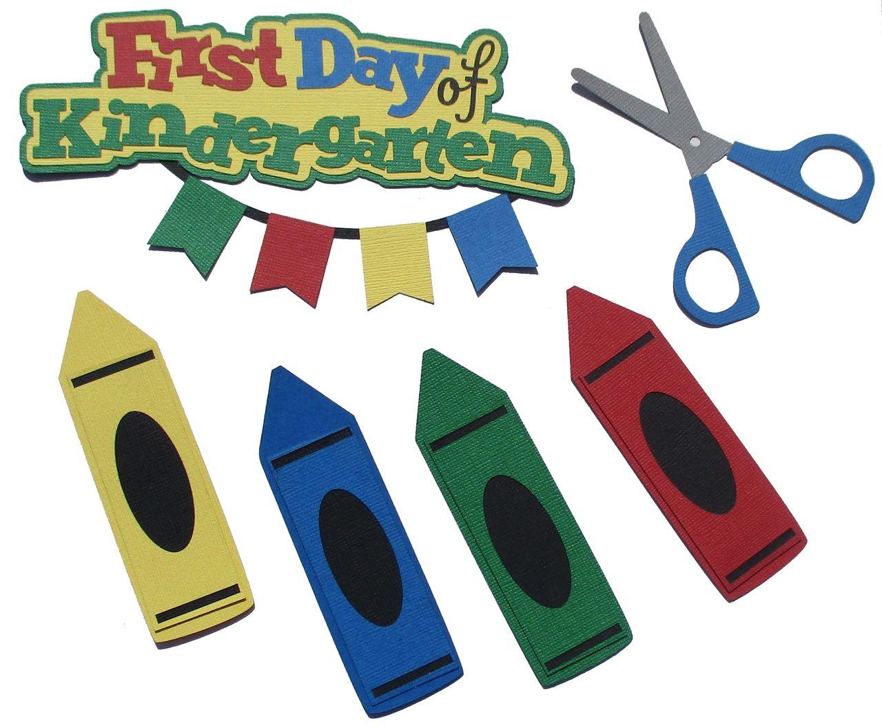 First Day of Kindergarten 2.5 x 6 Title, Crayons, Scissors 6-Piece Set Fully-Assembled Laser Cut Scrapbook Embellishment by SSC Laser Designs