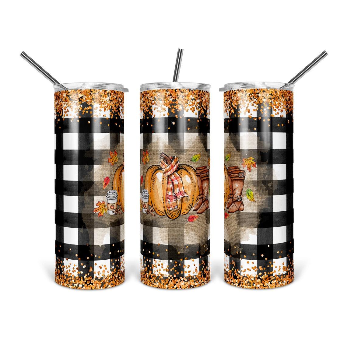 Buffalo Plaid Fall Pumpkin 30 oz. Straight Skinny Tumbler by SSC Designs - Scrapbook Supply Companies