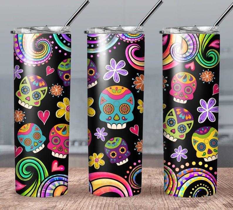 Sugar Skull Candy Day Of The Dead 30 oz. Straight Skinny Tumbler by SSC Designs