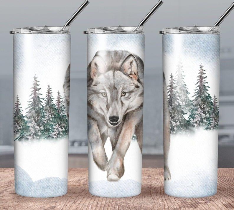 Wintery Wolf 30 oz. Straight Skinny Tumbler by SSC Designs