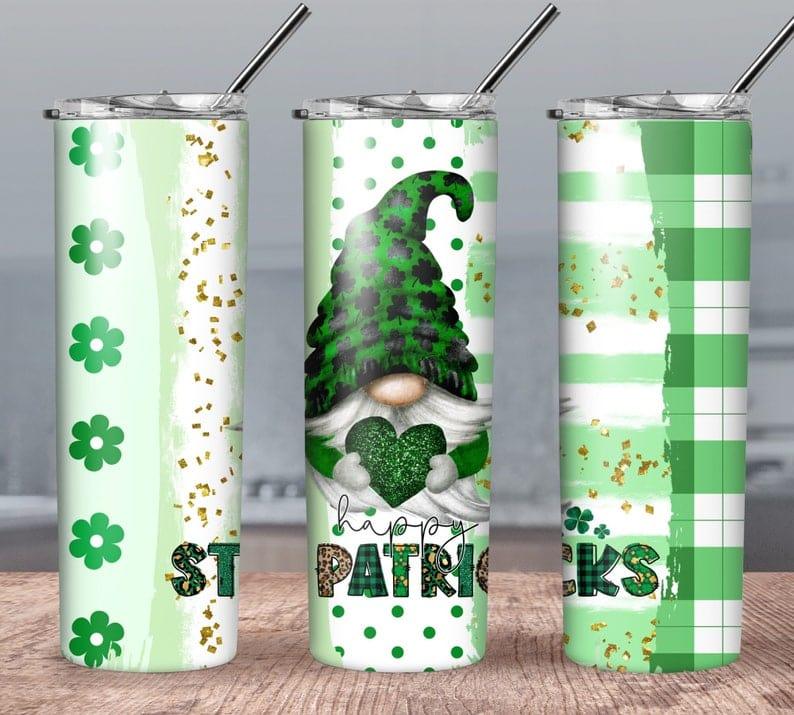 St. Patrick's Day Plaid Gnome With Heart 30 oz. Straight Skinny Tumbler by SSC Designs