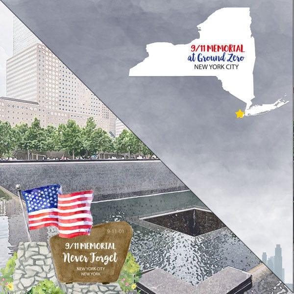 National Park Collection New York Never Forget 9/11 Memorial 12 x 12 Double-Sided Scrapbook Paper by Scrapbook Customs - Scrapbook Supply Companies
