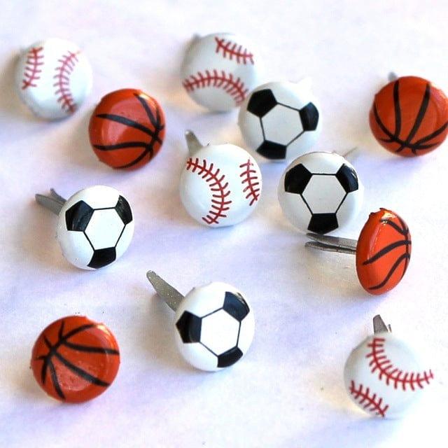 Sports Ball Collection Mixed Mini Ball Brads by Eyelet Outlet - Pkg. of 12