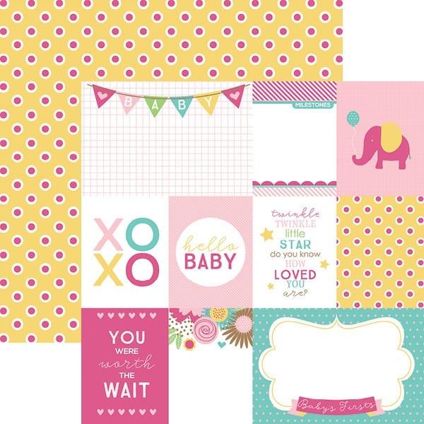 Hello Baby Collection Pink Girl Tags 12 x 12 Double-Sided Scrapbook Paper by Paper House Productions - Scrapbook Supply Companies