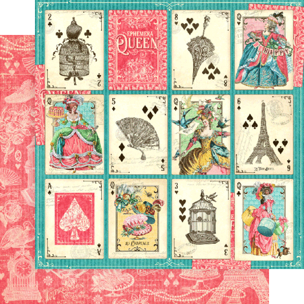 Ephemera Queen Collection A Winning Hand 12 x 12 Double-Sided Scrapbook Paper by Graphic 45 - Scrapbook Supply Companies
