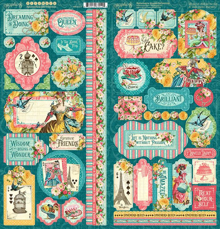 Ephemera Queen Collection 12 x 12 Cardstock Scrapbook Sticker Sheet by Graphic 45 - Scrapbook Supply Companies