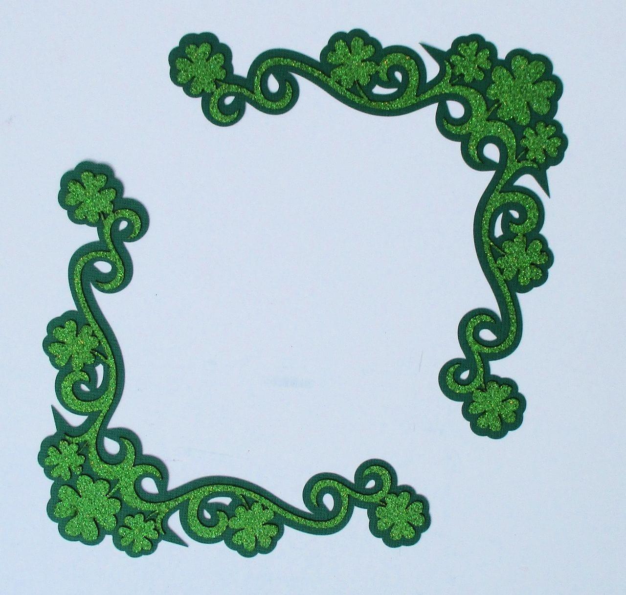Shamrock Clover Glittered Green (2) - 5 x 5 Corner Laser Cut Scrapbook Embellishment by SSC Laser Designs