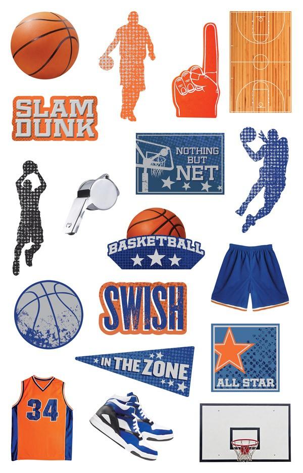 Basketball Collection Die Cut Sticker Pack by Paper House Productions - 36 Stickers - Scrapbook Supply Companies