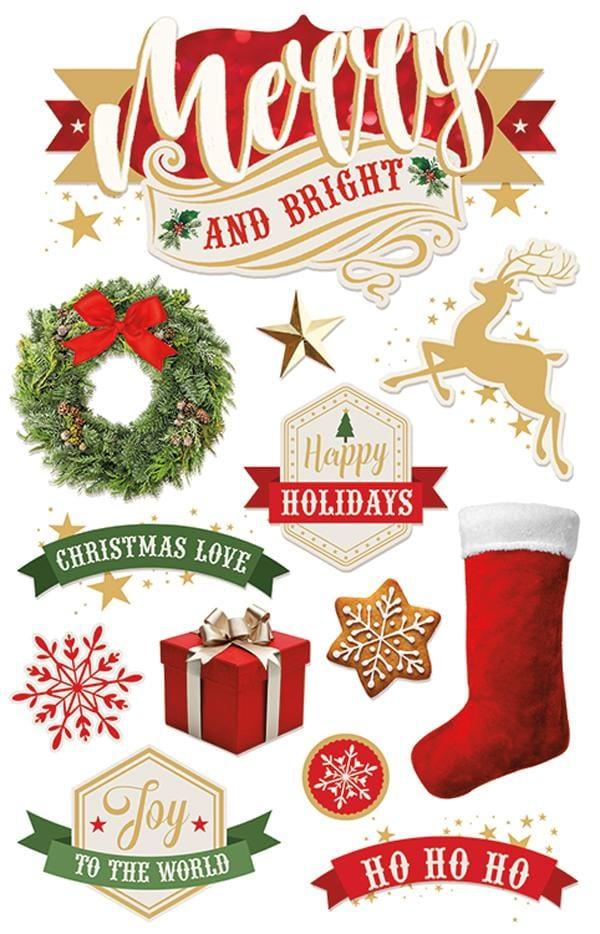 Merry & Bright 2 Christmas 3D Glitter Scrapbook Embellishment by Paper House Productions - Scrapbook Supply Companies