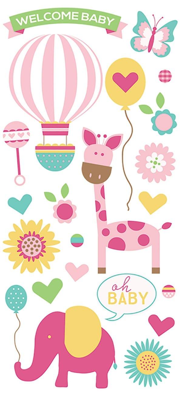 Hello Baby Collection Pink Girl 3 x 6 Puffy Scrapbook Sticker Embellishment by Paper House Productions - Scrapbook Supply Companies