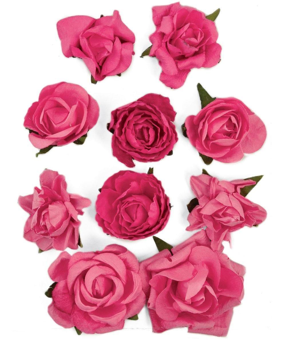 Floral Embellishments Collection Hot Pink Paper Blooms Scrapbook Embellishment by Kaisercraft - 10 piece mixed sizes - Scrapbook Supply Companies