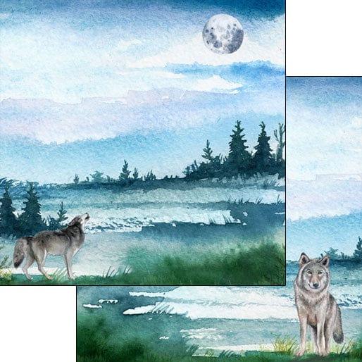 Watercolor Collection Wolf 12 x 12 Double-Sided Scrapbook Paper by Scrapbook Customs - Scrapbook Supply Companies
