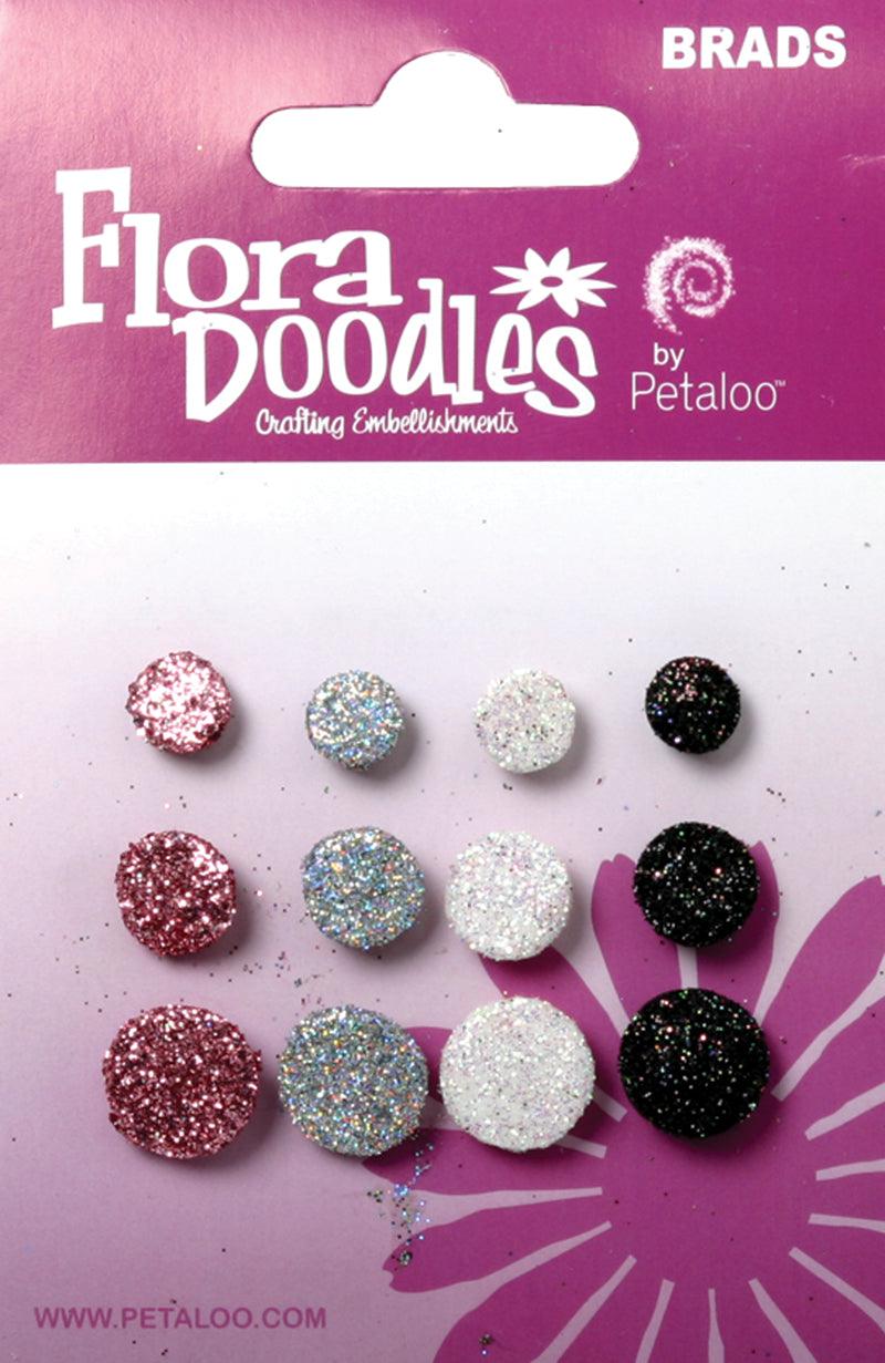 Flora Doodles Collection Black White Grey Pink Glitter Foam Brads by Petaloo - Pkg. of 12 - Scrapbook Supply Companies